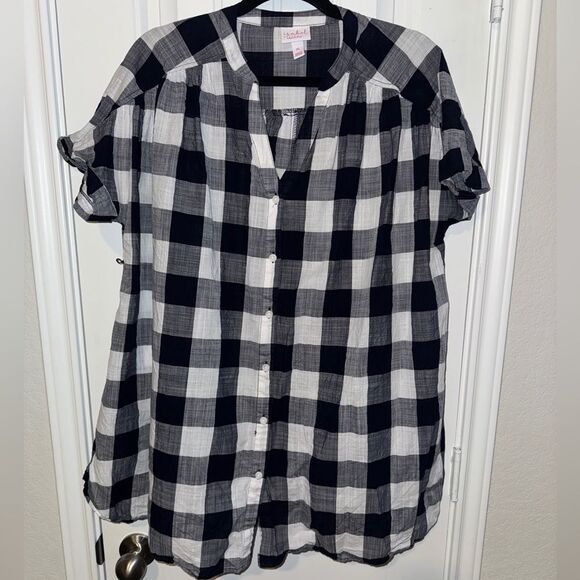 Isabel Maternity Blue and White Plaid Button-Up Shirt size xl - Picture 1 of 5